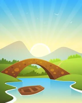 Landscape With Bridge Stock Illustration