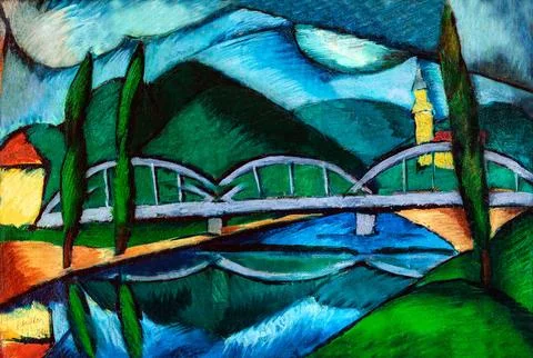 Landscape with a bridge.. Stock Illustration