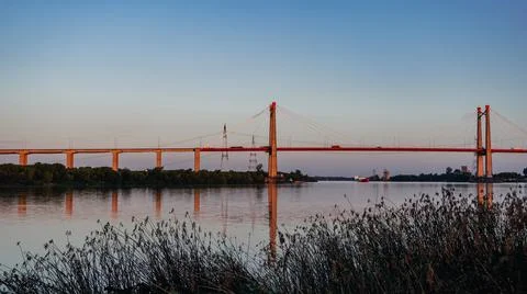 Landscape of a Bridge reflected in the river Stock Photos