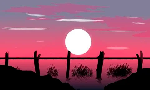 Landscape bridge sunset background Stock Illustration