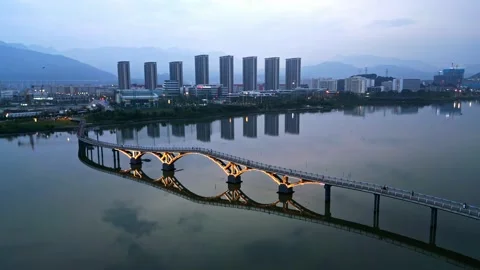 Landscape bridge at sunset2 Stock Footage 232750877