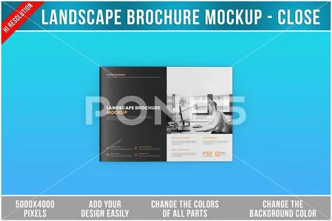 Landscape Brochure Mockup - Close Plantilla PSD