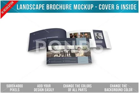 Landscape Brochure Mockup - Cover &amp; Inside Modello PSD