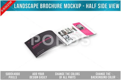 Landscape Brochure Mockup - Haf Side View Modello PSD