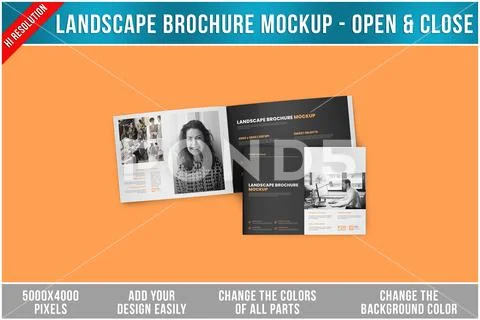 Landscape Brochure Mockup - Open and Close Modello PSD
