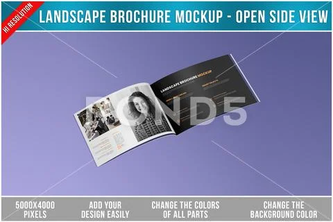 Landscape Brochure Mockup - Open Side View Plantilla PSD