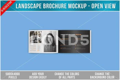Landscape Brochure Mockup - Open View PSD Template