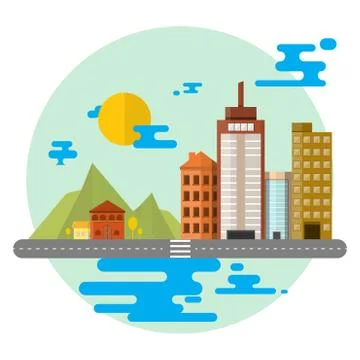 Landscape building, house Flat style vector illustration Stockillustratie