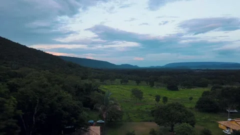 Landscape of campgrounds in Bom Jardim during summer at sunset in Mato Grosso 스톡 동영상 268709012