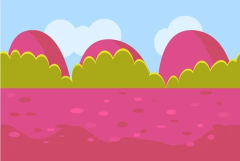 Landscape Cartoon Red and Green Seamless Backgrounds for Game Stock Illustration