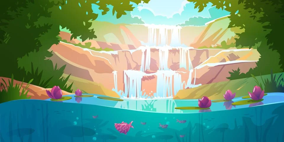 Landscape with cascade waterfall in forest Stock-Illustration