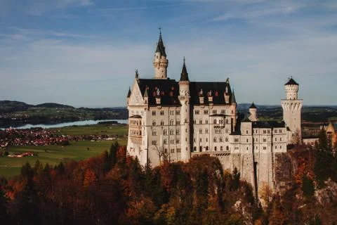Landscape with castle in forest Stock Photos