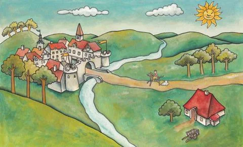 Landscape with Castle Stock Illustration