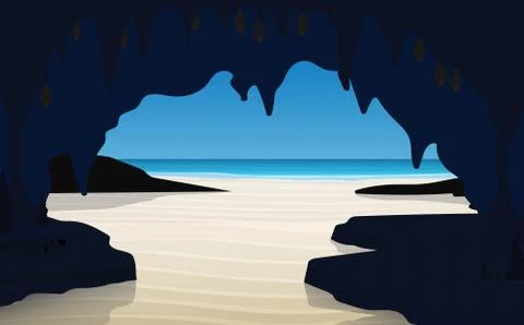 Landscape of cave on the beach Stock Illustration