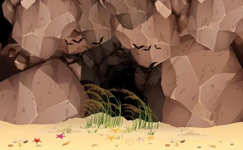 Landscape of the cave at the beach Ilustração Stock