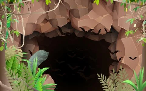 Landscape of cave in the forest Stock Illustration