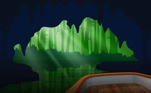 Landscape of cave in the forest Stock Illustration
