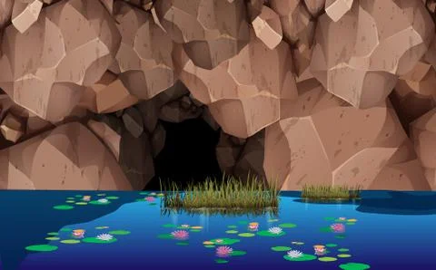 Landscape of cave in the lake Stock Illustration