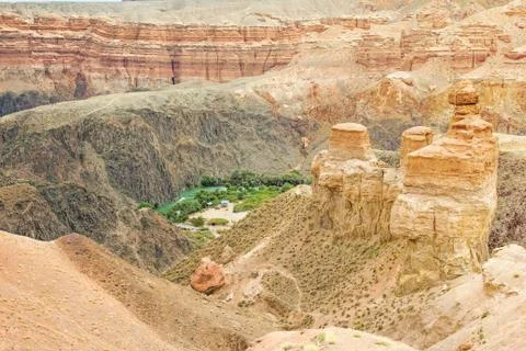 Landscape of central part of Charyn canyon in Kazakhstan Stock Photos
