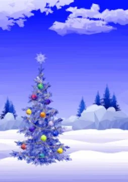 Landscape with Christmas tree Stock Illustration