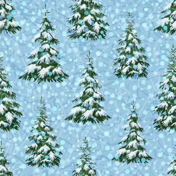 Landscape with Christmas Trees Stock Illustration
