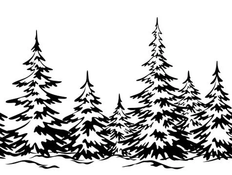 Landscape with Christmas Trees Stock Illustration