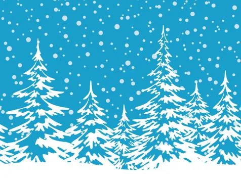 Landscape with Christmas Trees Stock Illustration