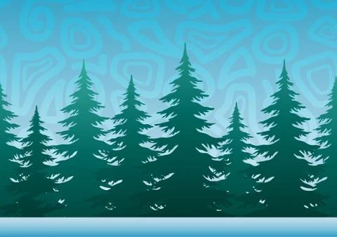 Landscape with Christmas Trees Stock Illustration