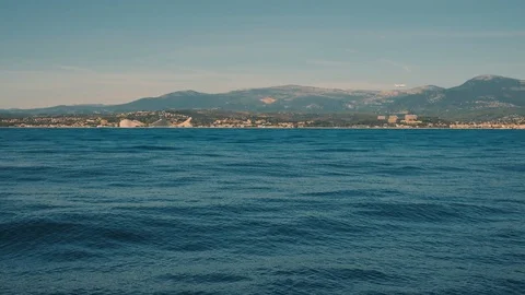 Landscape On The City From A Boat. Waves At Sea. Stock-Footage 112006341