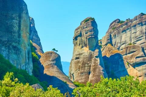 Landscape with cliffs in Meteora Stock Photos