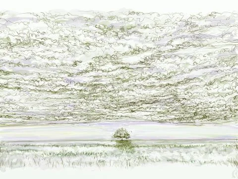 Landscape cloak with clouds and a tree Stock Illustration