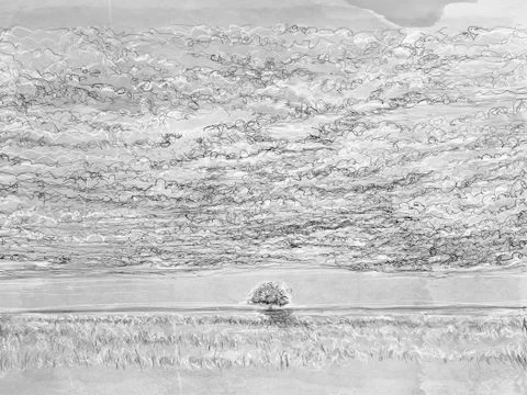 Landscape cloak with clouds and a tree Stock Illustration