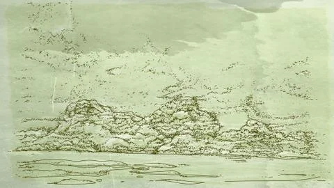 Landscape cloak with clouds Stock Illustration