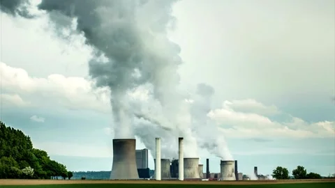 Landscape coal-fired power plant chimney air waste climate change, global 库存影片 334651245