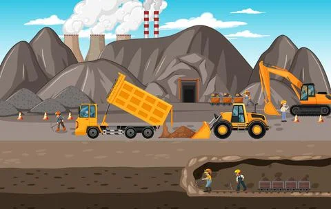 Landscape of coal mining with underground scene 스톡 일러스트