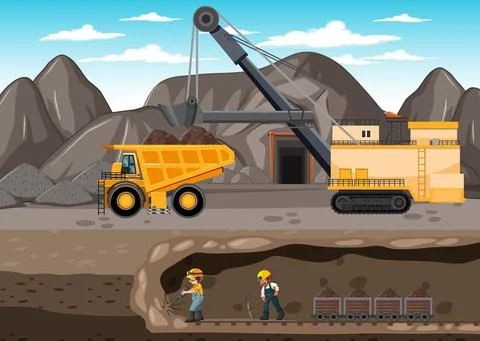 Landscape of coal mining with underground scene Stock Illustration