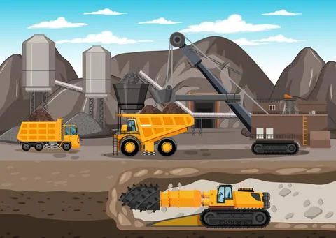 Landscape of coal mining with underground scene 스톡 일러스트