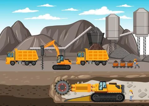 Landscape of coal mining with underground scene 스톡 일러스트
