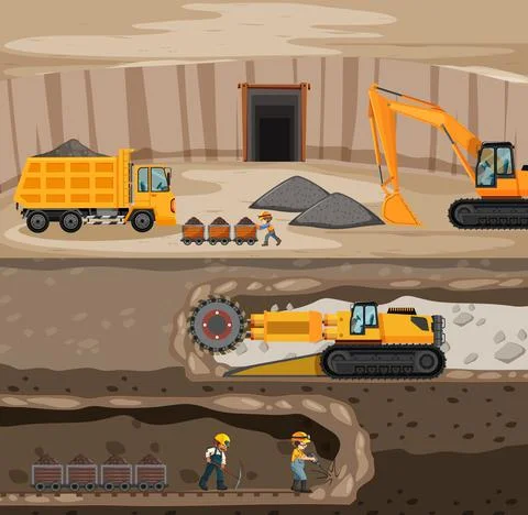 Landscape of coal mining with underground scene Illustrazione stock