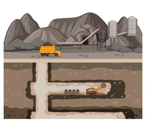 Landscape of coal mining with underground scene Stock Illustration