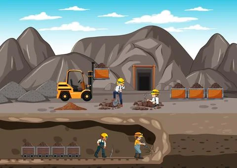 Landscape of coal mining with underground scene 스톡 일러스트