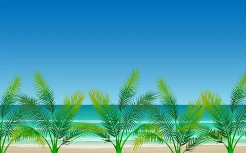 Landscape of coconut tree on the beach in day time Stock Illustration