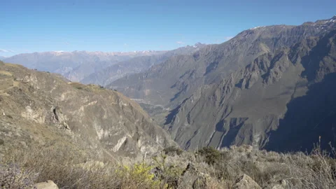 Landscape in Colca Canyon with deep valley in the Andes mountain of Peru Stock Footage 135690638