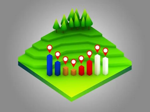Landscape concept isometric infographic,showing data analytics Stock Illustration