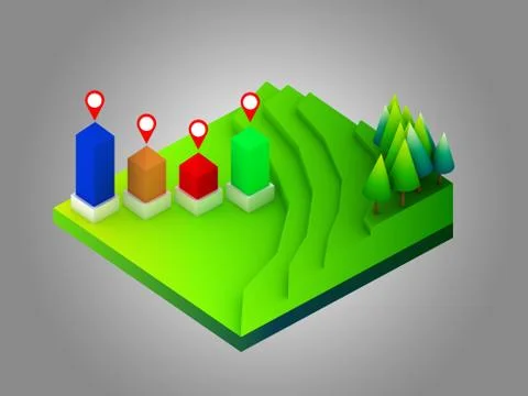 Landscape concept isometric infographic,showing data analytics Illustrazione stock