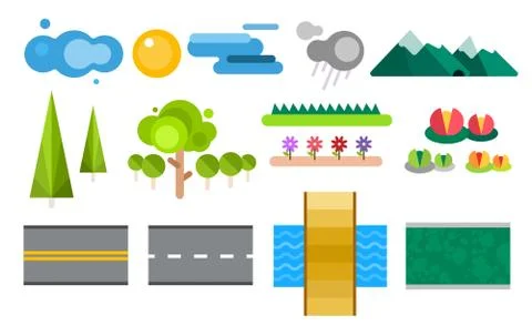 Landscape constructor icons set Illustrazione stock