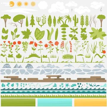 Landscape constructor. Set of different nature forests and hills. Stock Illustration