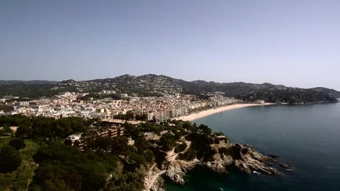 Landscape Costa Brava, Lloret De Mar Beach . Aerial View, Spain, Catalonia. Stock Footage 89177286