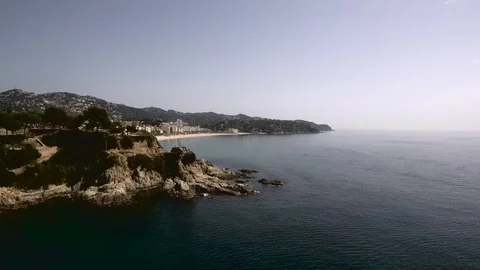 Landscape Costa Brava, Lloret De Mar Beach . Aerial shot, Spain, Catalonia. Stock Footage 89177565