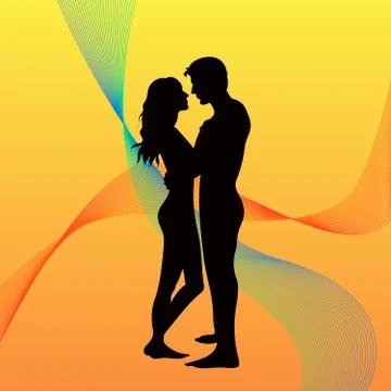 Landscape of couple in a sunset Stock Illustration